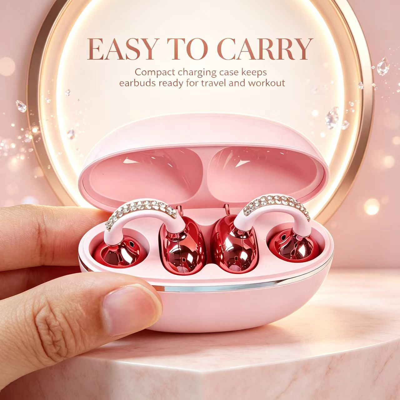 Open Ear Air Conduction Headphones - 라인스톤 오픈형 이어클립 무선 이어버드 블루투스