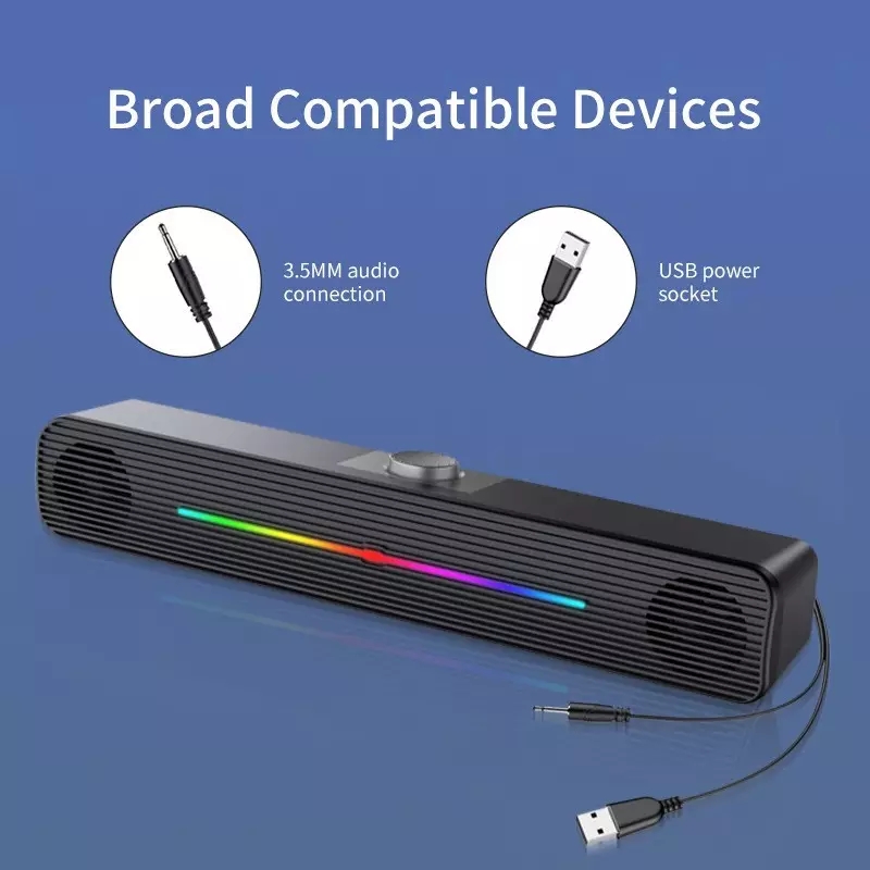 E-1407 도매 RGB 조명 무선 스피커 AUX 지원 - Rgb Computer Soundbar For Pc 리뷰 및 가격