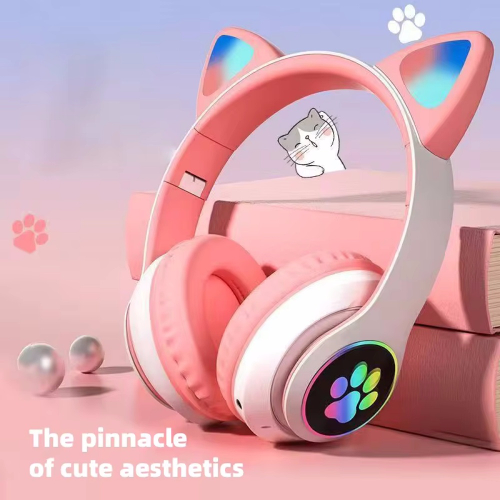 어린이 소녀들을 위한 귀여운 고양이 귀 무선 헤드셋 L - Cat Ear Bluetooth Headset Led 리뷰 및 가격