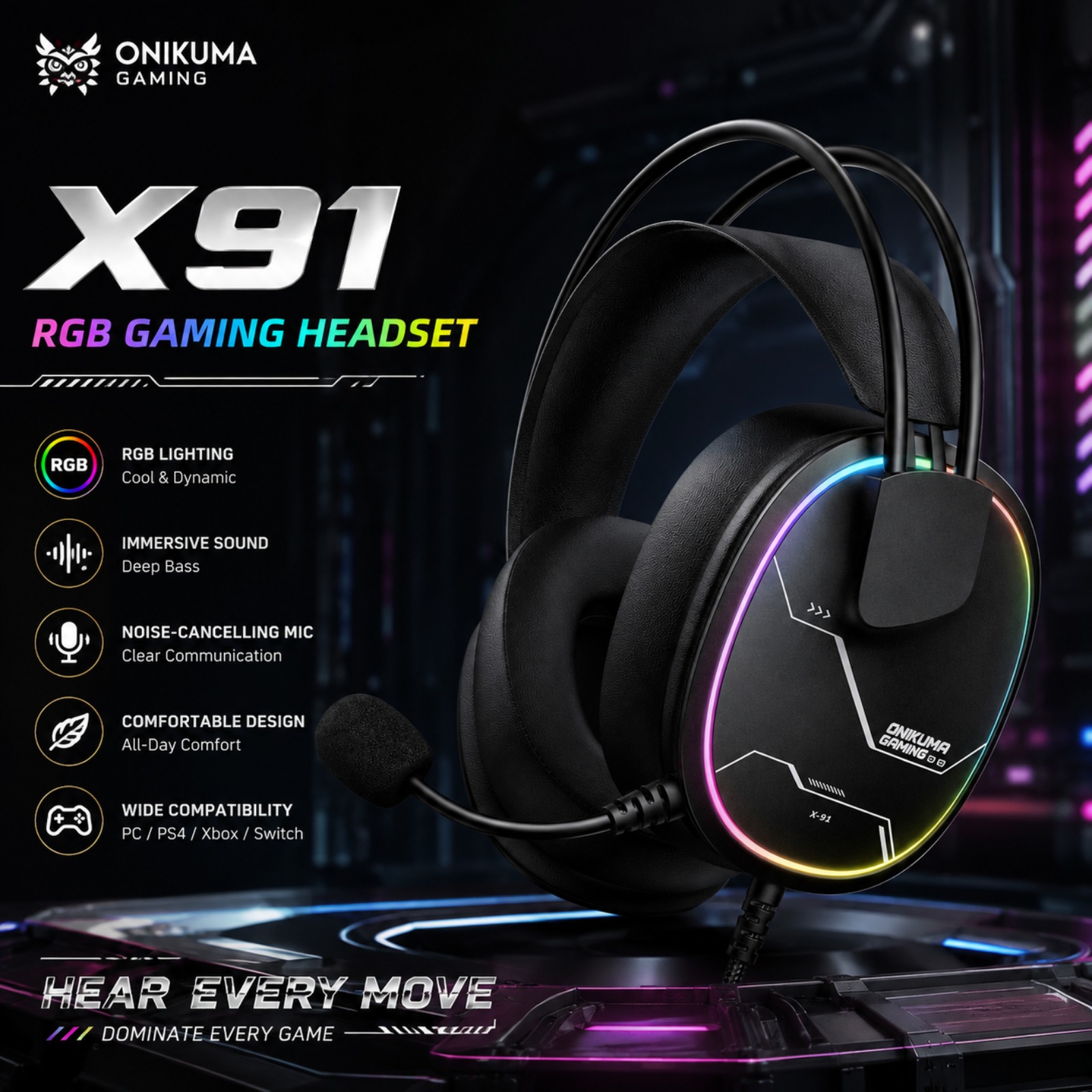 ONIKUMA X91 유선 게이밍 헤드셋 RGB 50M - Gaming Headset With Mic Rgb 리뷰 및 가격